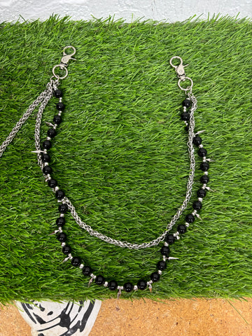 Black Beaded Spiked Wallet Chain