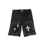 Rhinestone Cross Jorts Black