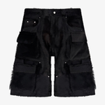 Black Cowhide Cargo Leather Shorts