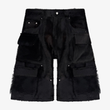 Black Cowhide Cargo Leather Shorts