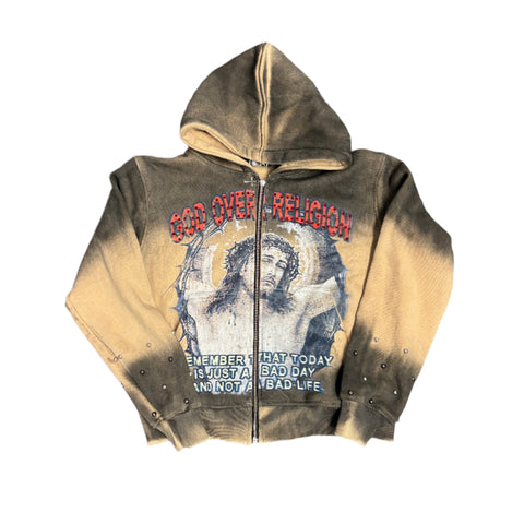 GOD OVER RELIGION "Studded" Zip-Up