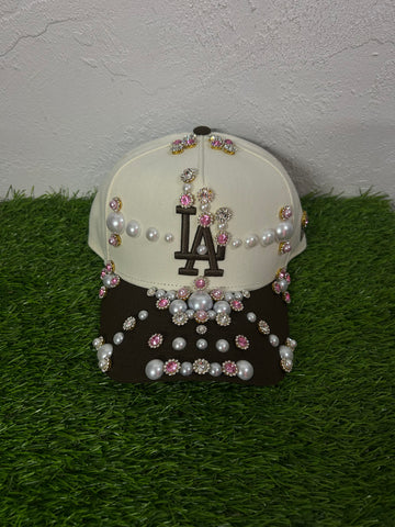 Pink Mocha LA Dodgers Rhinestone Snapback