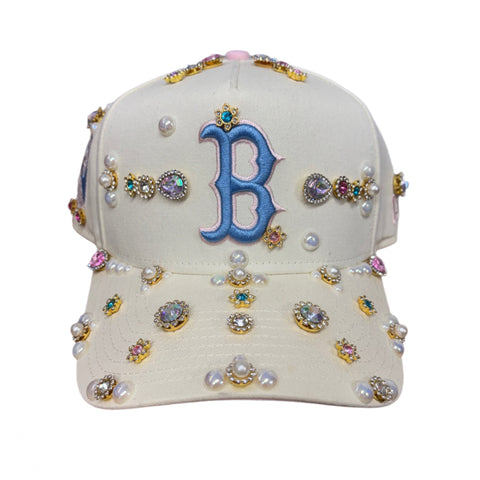 Cream Red Sox Rhinestone Snapback