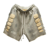 Destroyed Patchwork Moto Shorts