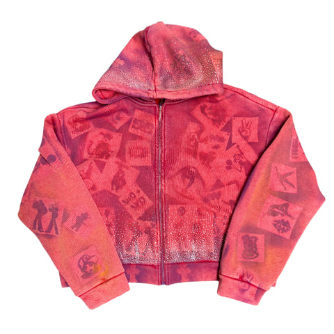 Red Rhinestone Collage Hoodie