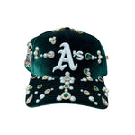 Green Oakland A's Velvet Rhinestone Snapback
