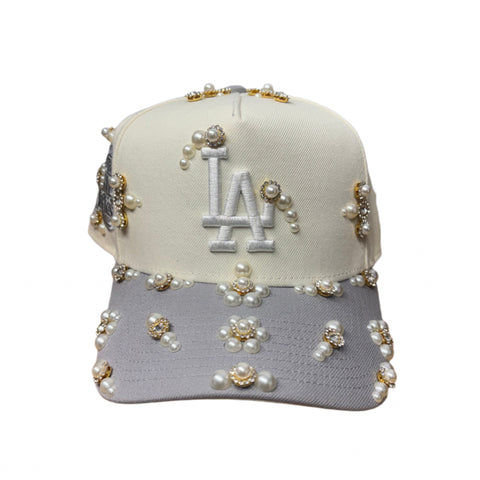Cream LA Dodgers Rhinestone Snapback