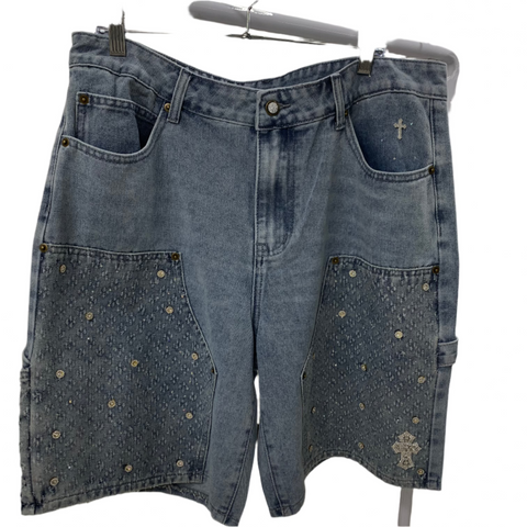 Cross Rhinestone Denim Jorts