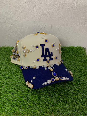 LA Rhinestone Snapback Navy Blue/Cream