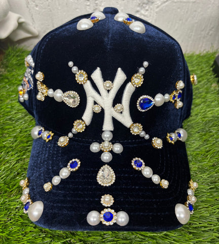 Blue Suede NY Yankees Rhinestone Snapback