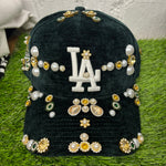 Green Suede LA Dodgers Rhinestone Snapback