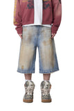 Ultra Baggy Dirty Denim Shorts (Blue)
