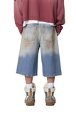 Ultra Baggy Dirty Denim Shorts (Blue)