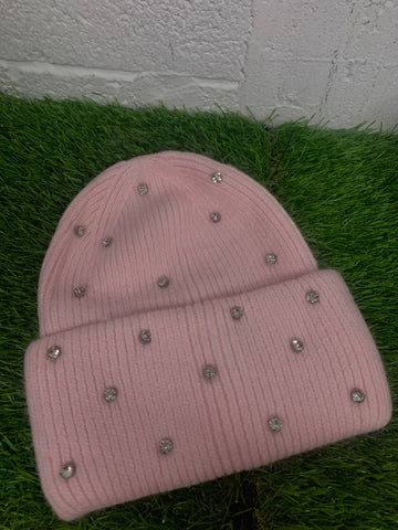 PINK RHINESTONE BEANIE