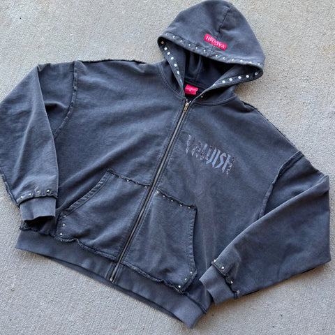 YALVISH GREY REVERSE STITCHED ZIP UP