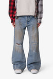 Stained Kick Flare Denim (Western Blue)