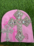 Custom Cross Crystal Beanies Pink