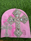Custom Cross Crystal Beanies Pink