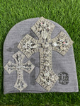 Custom Cross Crystal Beanie Grey