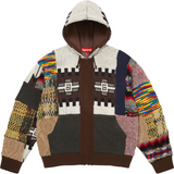 Patchwork Zip Up Hooded Sweater (Brown)