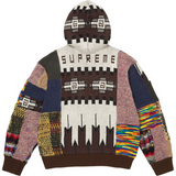 Patchwork Zip Up Hooded Sweater (Brown)