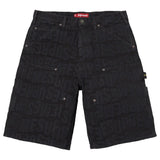 Repeat Jacquard Double Knee Denim Short (Black)