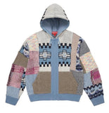Patchwork Zip Up Hooded Sweater (Light Blue)