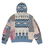 Patchwork Zip Up Hooded Sweater (Light Blue)
