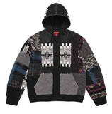 Patchwork Zip Up Hooded Sweater (Black)