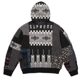 Patchwork Zip Up Hooded Sweater (Black)