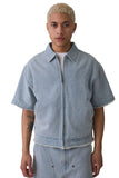 Vintage Indigo Denim Zip-Up Short Sleeve Overshirt