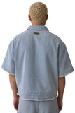 Vintage Indigo Denim Zip-Up Short Sleeve Overshirt