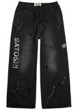 Luke Distressed Wide-Leg Fleece Sweats (Black)