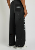 Luke Distressed Wide-Leg Fleece Sweats (Black)