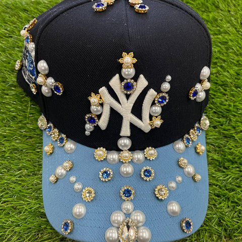 Blue Yankee Rhinestone Snapback