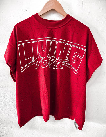 Living To Die DTF Taglaire Cut Off Red Tee