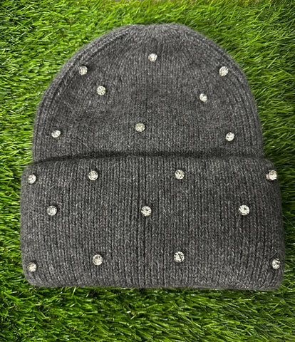 RHINESTONE BEANIE GREY