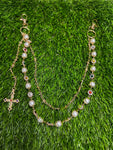 MULTI COLOR FLOWER PEARL W/ CROSS WALLET CHAIN