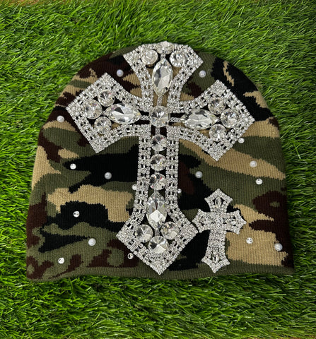 CUSTOM CROSS CRYSTAL BEANIE CAMO