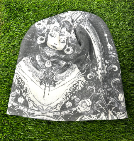 White and Grey Oriental Beanie