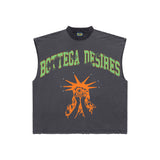 Bottega Desires Washed Cut off Sleeves Rhinestone Tee