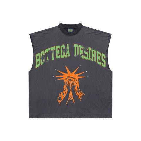 Bottega Desires Washed Cut off Sleeves Rhinestone Tee