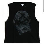 “X HEAD” cut off tee black+charcoal