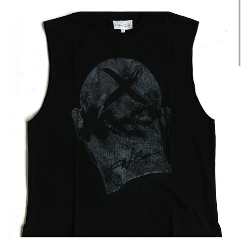 “X HEAD” cut off tee black+charcoal