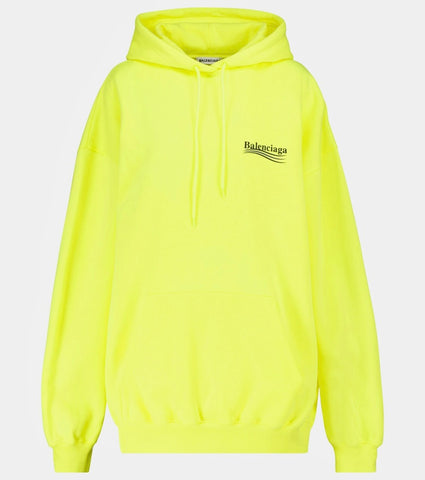 Logo Cotton Hoodie Neon Yellow