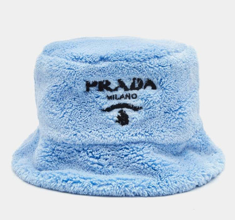 Celeste Blue Terry Contrast Logo Embroidered Bucket Hat