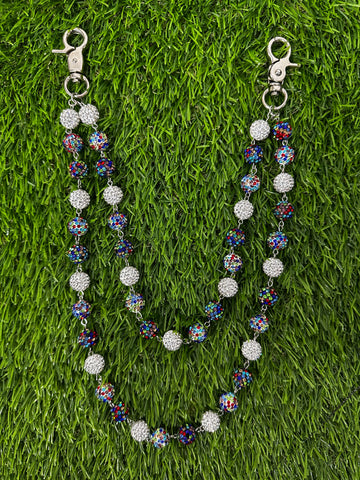 Rainbow/Silver Blue Beaded Wallet Chain