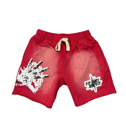 SPIKED HANDS SHORTS RED