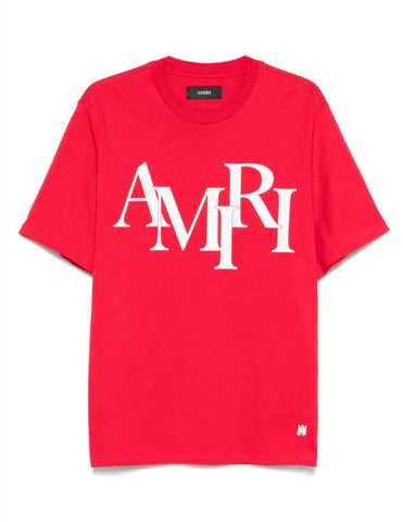 Amiri Staggered Logo Red Tee