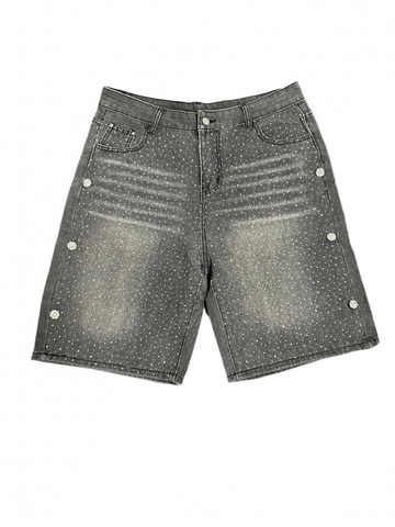 Rhinestone Vintage Wash Gray Jorts
